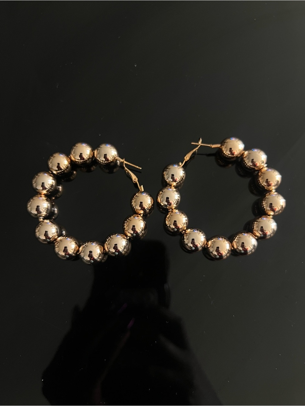 Gold Bead Hoop Earrings - Women Jewelry